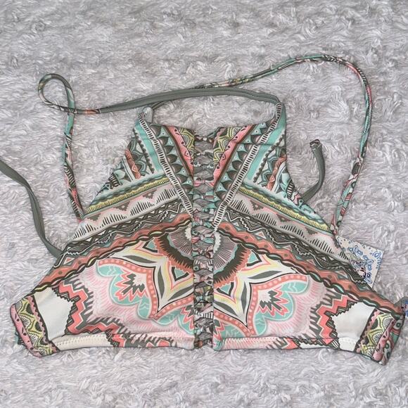Altar’d State Abstract Print Padded Lace Up Halter Bikini Top - NWT!! - Picture 5 of 6